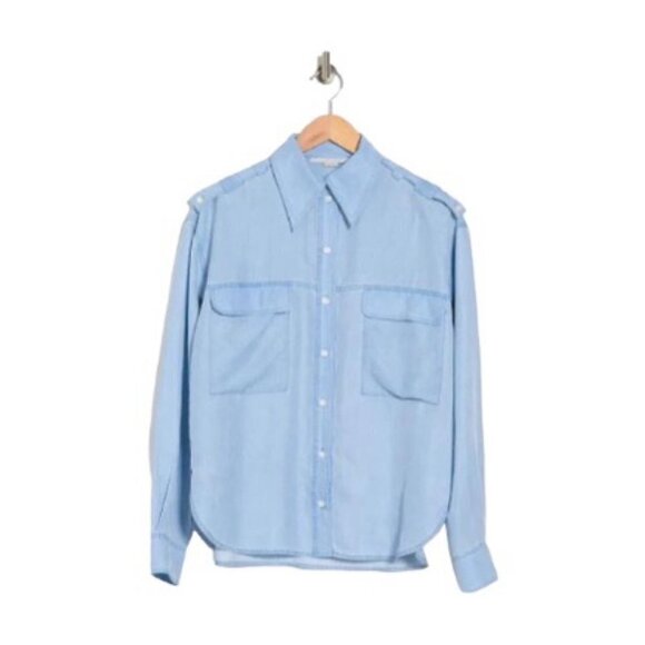 Stella McCartney Womens Blue Silk Collared Long Sleeve Button Blouse Sz 10 New - Picture 2 of 13
